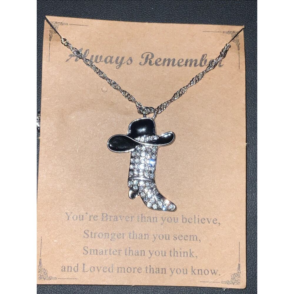 Sparkly Rhinestone Western Boots Pendant Cowgirl Cowboy Necklace with Extra Stai